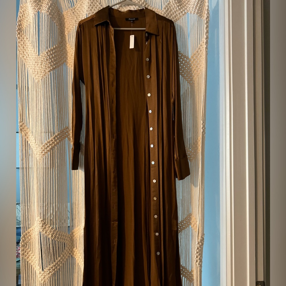 Madewell Satin Button-Front Midi Shirtdress